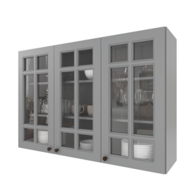 Armário Aéreo 1,20cm 3 portas Vidro Incolor 100% MDF Titânio Fosco Amoudi