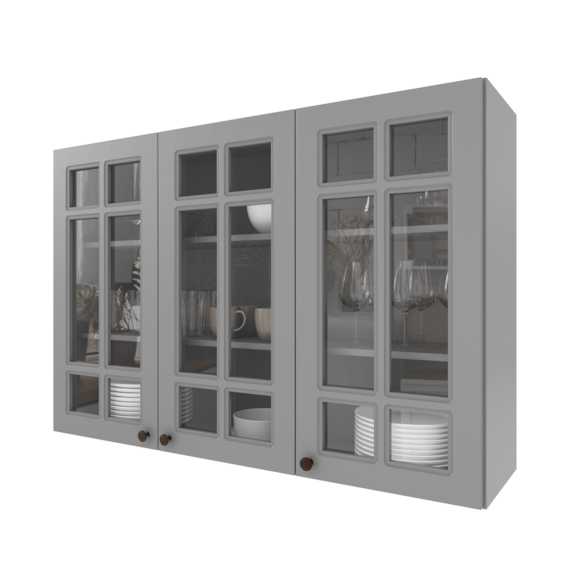 Armário Aéreo 1,20cm 3 portas Vidro Incolor 100% MDF Titânio Fosco Amoudi