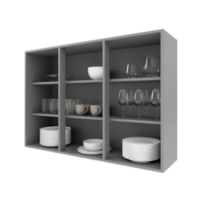 Armário Aéreo 1,20cm 3 portas Vidro Incolor 100% MDF Titânio Fosco Amoudi