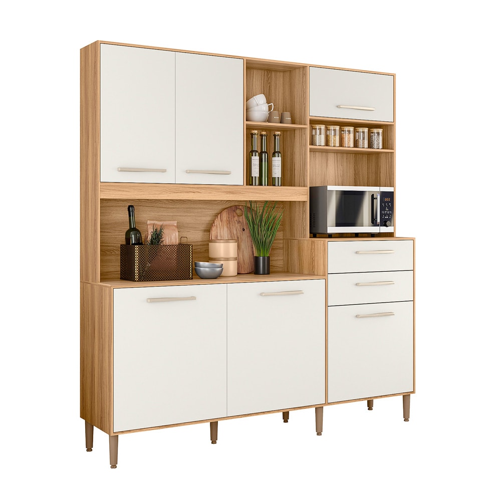 Armário Cozinha Salsa 6 portas 2 gavetas Freijó/Off White Cristal