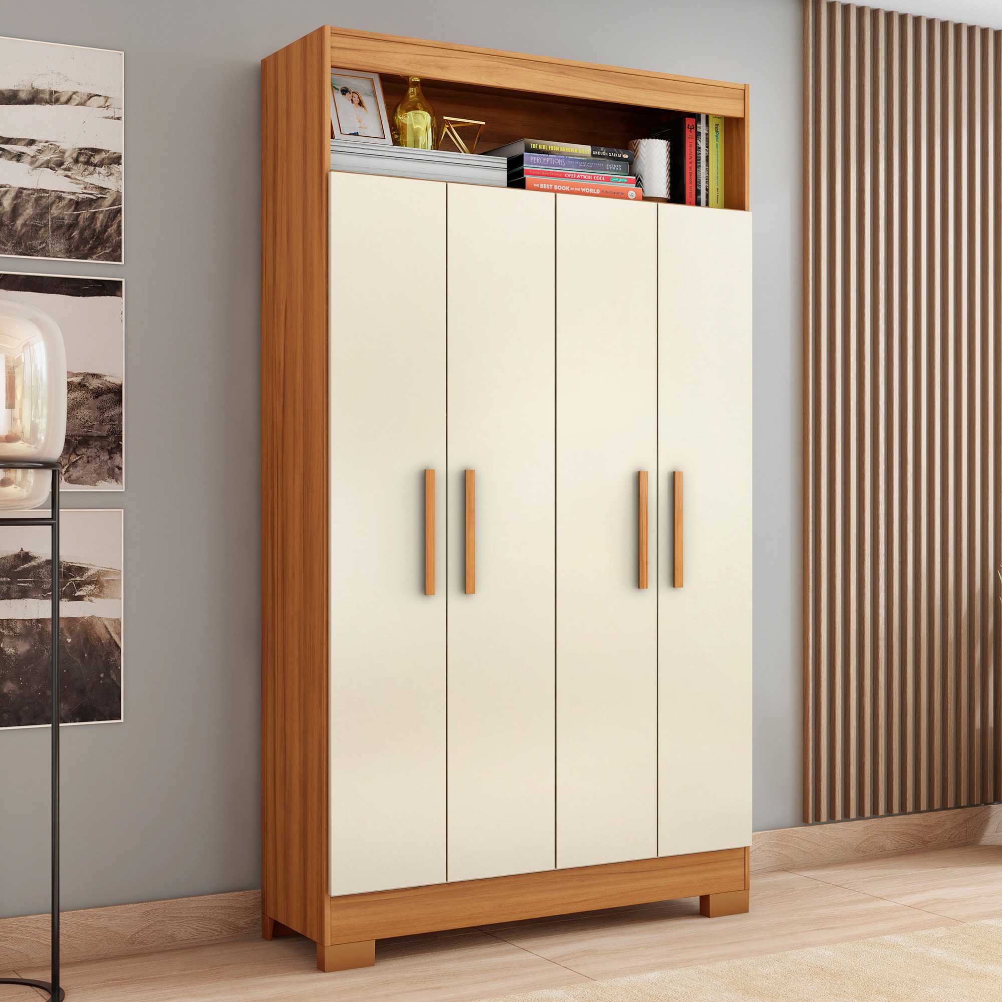 Armário Multiuso Duplo NT4040 8 portas Branco/Rosa Notável Móveis