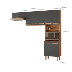 Armário para Cozinha 222 cm Lemon Freijó/Chumbo Nicioli 