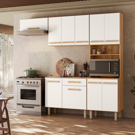 Armário para Cozinha 222 cm Lemon Freijó/Off White Nicioli 