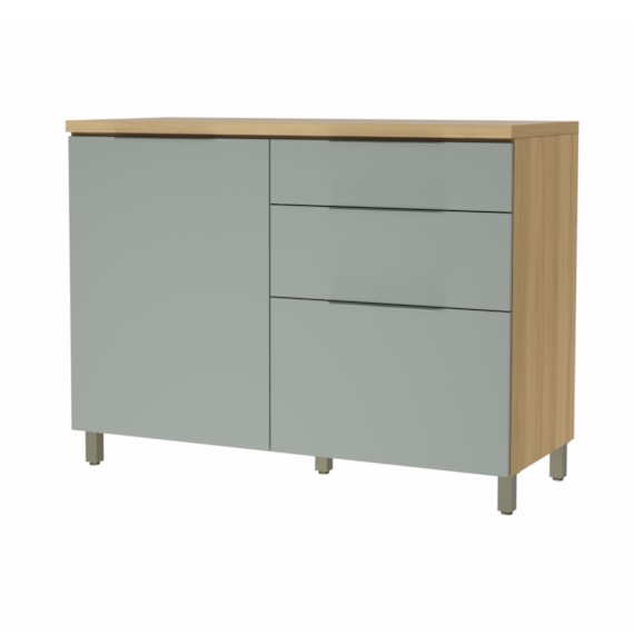 Balcão 1 Porta 3 Gavetas 120cm 100% MDF Marquesa Nature/Verde Nesher