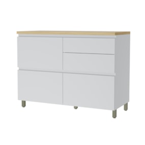 Balcão 1 Porta Basculante 4 Gavetas 120cm 100% MDF Rainha Branco/Nature Nesher