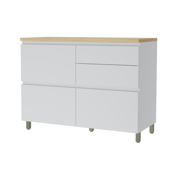 Balcão 1 Porta Basculante 4 Gavetas 120cm 100% MDF Rainha Branco/Nature Nesher