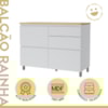 Balcão 1 Porta Basculante 4 Gavetas 120cm 100% MDF Rainha Branco/Nature Nesher