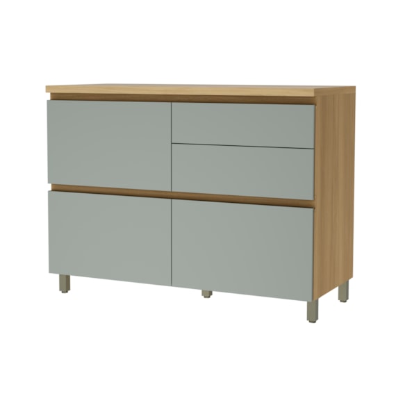 Balcão 1 Porta Basculante 4 Gavetas 120cm 100% MDF Rainha Nature/Verde Nesher