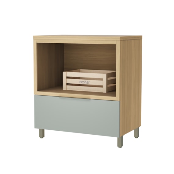 Balcão Forno 1 Gaveta Com Caixa Organizadora 80Cm 100% Mdf Marquesa Nature/Verde Nesher