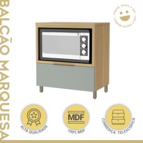 Balcão Forno 1 Gaveta Com Caixa Organizadora 80Cm 100% Mdf Marquesa Nature/Verde Nesher