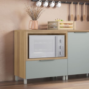 Balcão Forno 1 Gaveta Com Caixa Organizadora 80Cm 100% Mdf Marquesa Nature/Verde Nesher