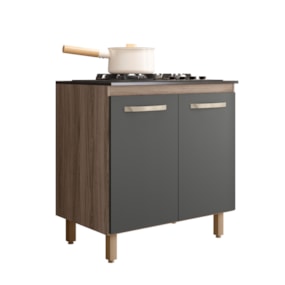 Balcão Para Cooktop  80 cm 2 Portas Carvalho/Chumbo Nicioli 
