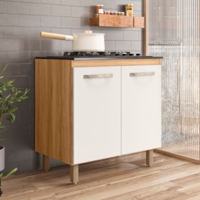 Balcão Para Cooktop  80 cm 2 Portas Freijó/Off White Cristal Nicioli 