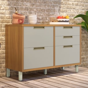 Balcão Para Cozinha 1 Porta 4 Gavetas Imperatriz Freijó/Off White Nesher