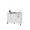Balcão Para Cozinha 120cm 3 Portas 2 Gavetas Sem Tampo Firenze Branco Indekes