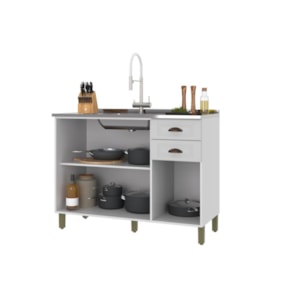 Balcão Para Cozinha 120cm 3 Portas 2 Gavetas Sem Tampo Firenze Branco Indekes