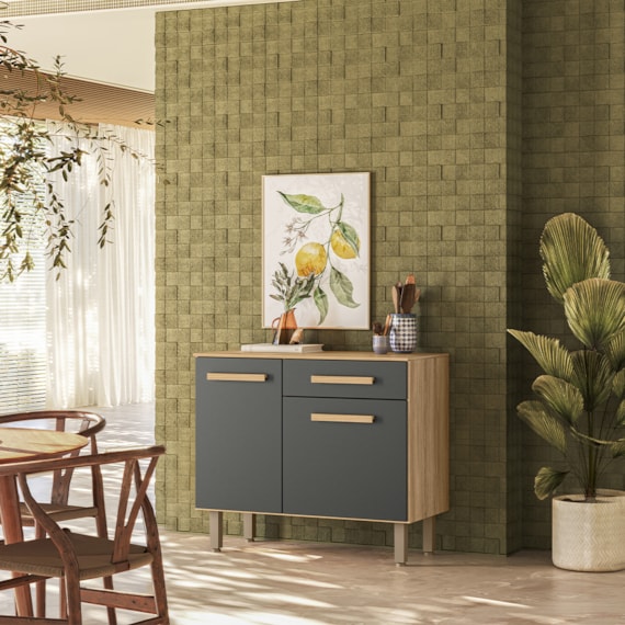 Balcão Para Cozinha 90cm Lemon Carvalho/Chumbo Nicioli