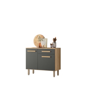 Balcão Para Cozinha 90cm Lemon Carvalho/Chumbo Nicioli
