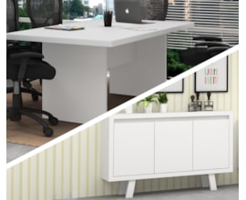 Balcão Para Escritório 3 Portas Branco Tecno Mobili e Mesa de Escritório Para Reunião Cab Balcão Para Escritório 3 Portas Branco Tecno Mobili e Mesa de Escritório Para Reunião Cab