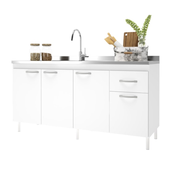 Balcão Para Pia 4 Portas 160CM Branco Pop Indekes