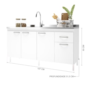 Balcão Para Pia 4 Portas 160CM Branco Pop Indekes