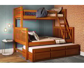 Beliche com Cama de Casal e Cama Auxiliar em Madeira Maciça Castanho Claro Móveis Saraiva Beliche com Cama de Casal e Cama Auxiliar em Madeira Maciça Castanho Claro Móveis Saraiva