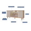 Buffet 4 Portas Com Led Janice Nature/Off White Cimol Móveis