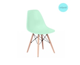 Cadeira Eames Eiffel Infantil Verde Água com Base de Madeira Cadeira Eames Eiffel Infantil Verde Água com Base de Madeira