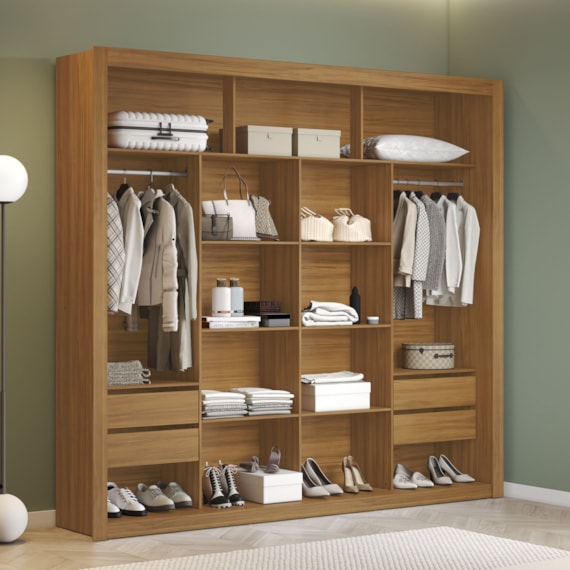 Closet 100% MDF 4 Gavetas 230 cm NT6060 Freijó Amoudi Móveis