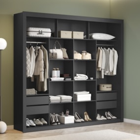 Closet 100% MDF 4 Gavetas 230 cm NT6060 Preto Tx Amoudi Móveis