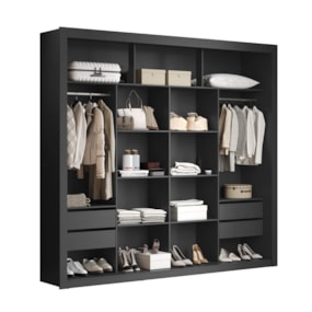 Closet 100% MDF 4 Gavetas 230 cm NT6060 Preto Tx Amoudi Móveis
