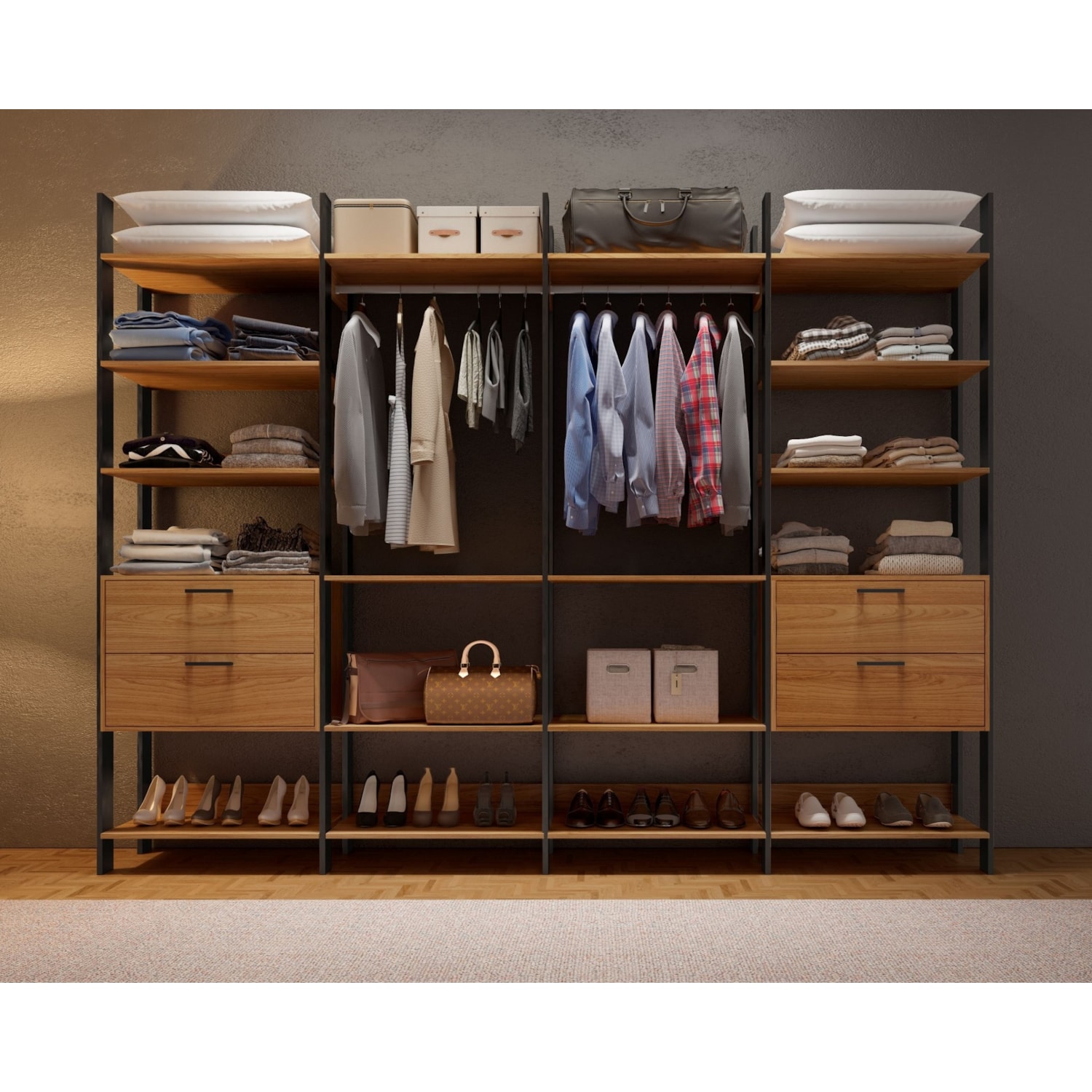 Closet em MDF 4 gavetas 18 prateleiras TW406 Freijo/Preto Fosco Dalla