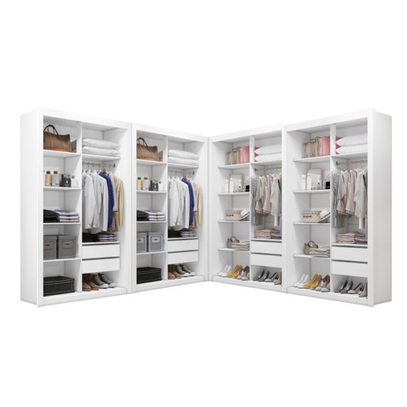 Closet Modulado 8 Gavetas 12 Prateleiras 100% MDF  Branco Amoudi Móveis
