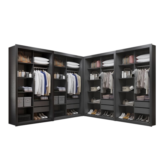 Closet Modulado 8 Gavetas 12 Prateleiras 100% MDF Preto Tx Amoudi Móveis