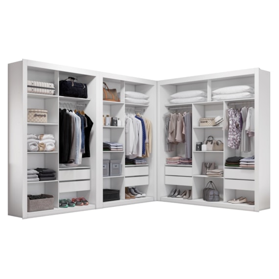 Closet Modulado 8 Gavetas 15 Prateleiras 100% MDF Branco Amoudi Móveis