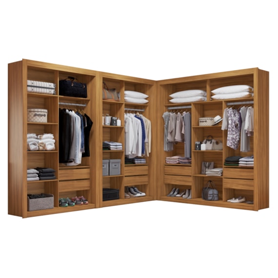 Closet Modulado 8 Gavetas 15 Prateleiras 100% MDF Freijó Amoudi Móveis