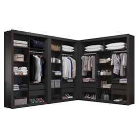Closet Modulado 8 Gavetas 15 Prateleiras 100% MDF Preto Amoudi Móveis