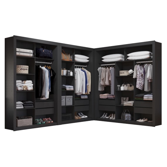 Closet Modulado 8 Gavetas 15 Prateleiras 100% MDF Preto Amoudi Móveis