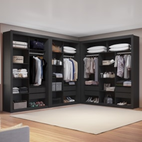 Closet Modulado 8 Gavetas 15 Prateleiras Preto Amoudi Móveis