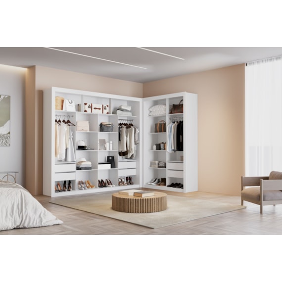 Closet Modulado Duplo 6 Gavetas Branco MDF Amoudi Móveis 