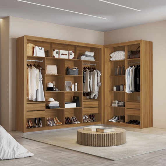Closet Modulado Duplo 6 Gavetas Freijó MDF Amoudi Móveis 