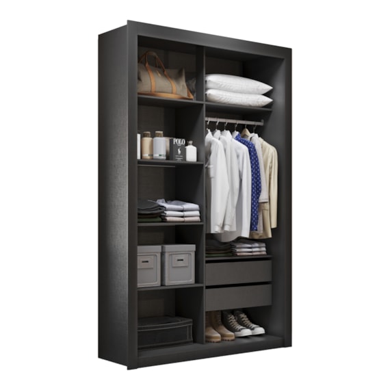 Closet Solteiro 2 Gavetas 100% MDF Preto Amoudi Móveis