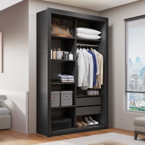 Closet Solteiro 2 Gavetas 100% MDF Preto Amoudi Móveis