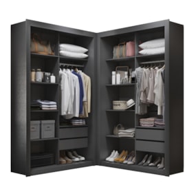 Closet Solteiro Premium 4 Gavetas 100% MDF Preto Tx Amoudi Móveis