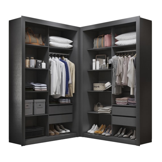 Closet Solteiro Premium 4 Gavetas 100% MDF Preto Tx Amoudi Móveis