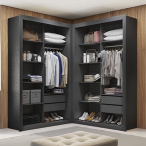 Closet Solteiro Premium 4 Gavetas 100% MDF Preto Tx Amoudi Móveis