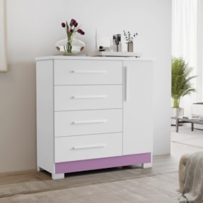 Cômoda 1 Porta e 4 Gavetas NT5185 Branco/Rosa Flex Notável Móveis