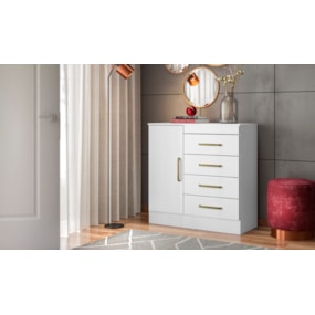 Cômoda 4 Gavetas 1 Porta Montevideu Branco/Rosa Flex Demóbile