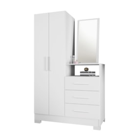 Cômoda c/ espelho 2 portas 3 gavetas Branco/Rosa Flex NT5165 Notável Móveis