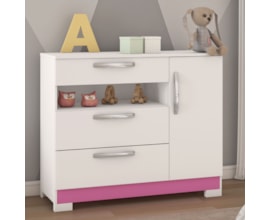Cômoda com 1 Porta e 3 Gavetas Branca com Rosa Nt5025 Notável Móveis Cômoda com 1 Porta e 3 Gavetas Branca com Rosa Nt5025 Notável Móveis